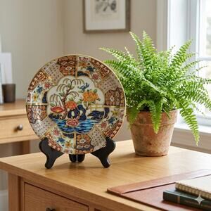 Vtg Daher Ware Tin Bowl Asian Chinoiserie Floral Decorative Plate Imari 10”